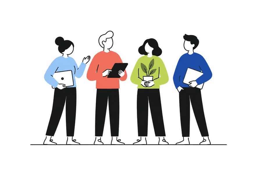 Illustration of four professionals building capability together