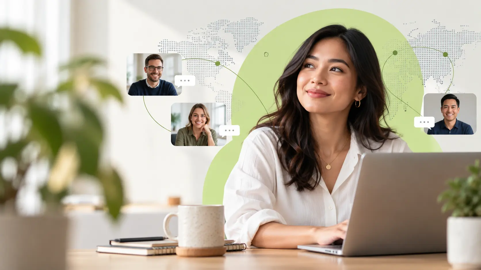 An experienced Filipino professional collaborating with an international team from a modern workspace
